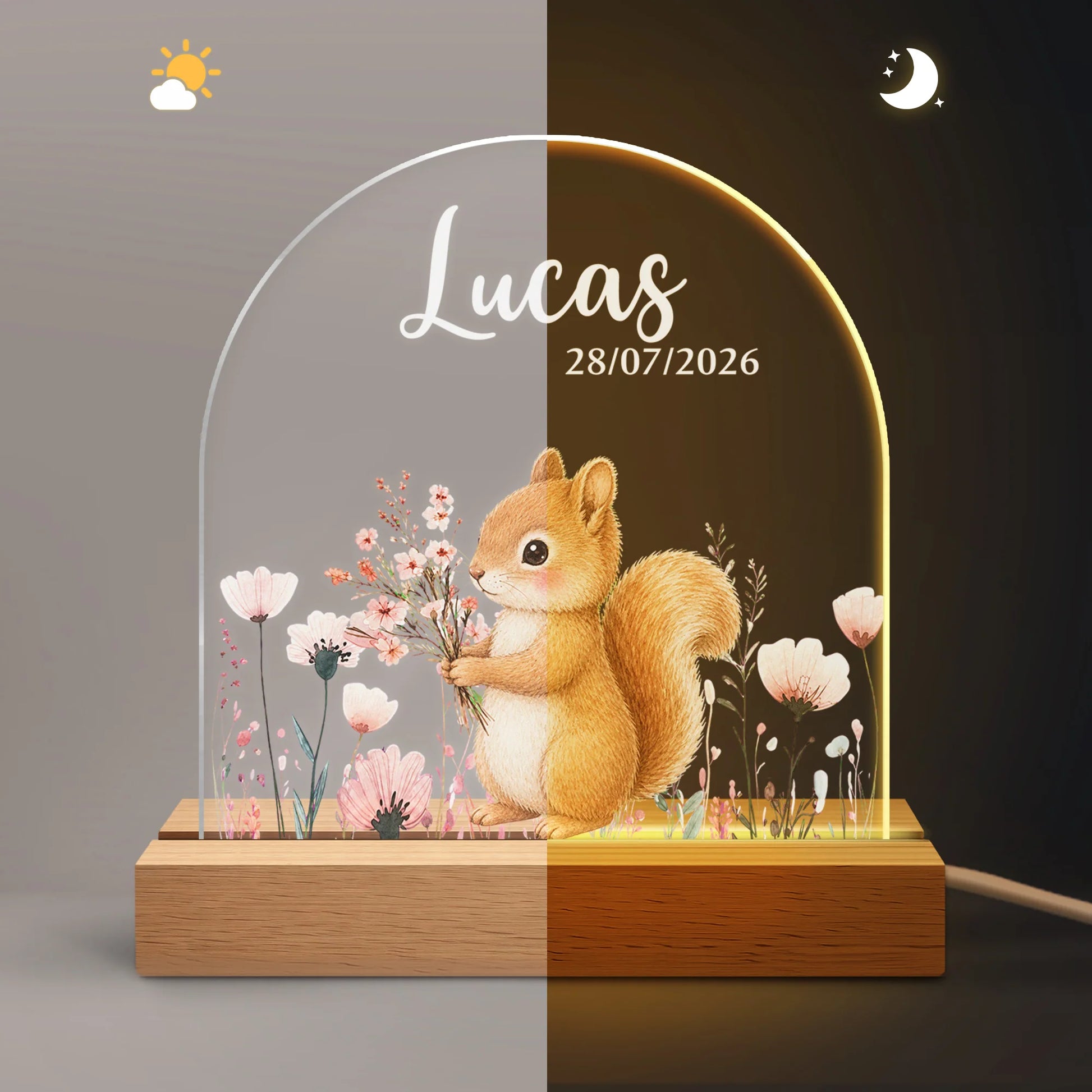 Personalized Bunny LED Night Light - Custom Floral Name Gift for Kids