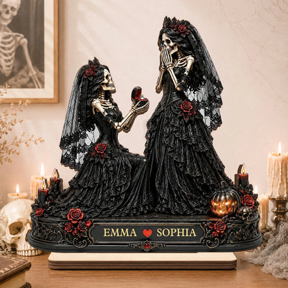 Personalized Skeleton Proposal Couple Wooden Plaque - Custom Gothic Halloween Gift