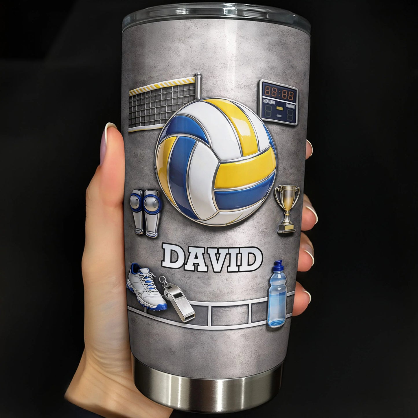 Personalized volleyball tumbler with custom name and sports equipment graphic print - personalized gift for players
