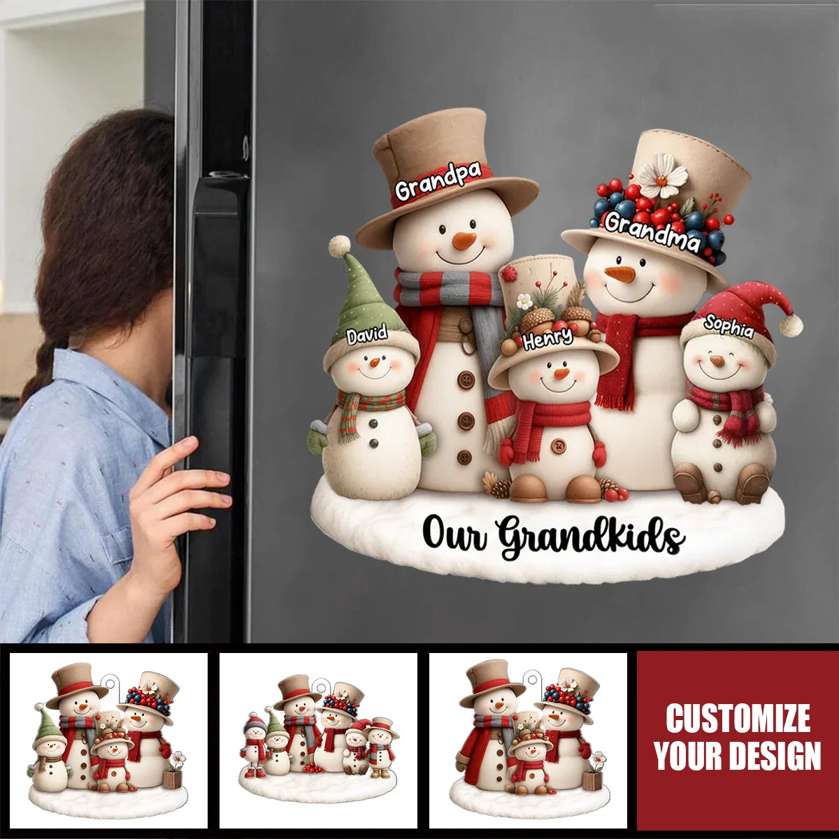 Our Grandkids Personalized Family Decal - Custom Snowman Christmas Sticker for Grandma & Grandpa