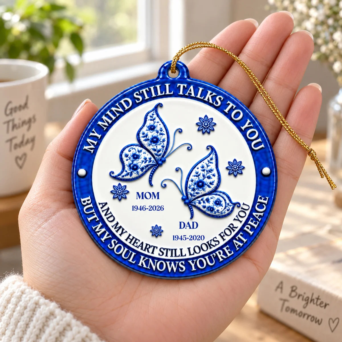 My Mind Still Talks To You Memorial Ornament - Personalized Remembrance Keepsake Gift in Loving Memory of Mom & Dad