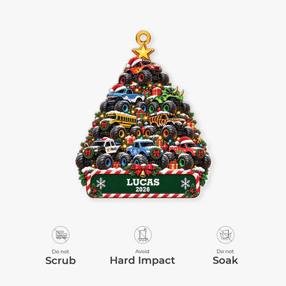 Monster Truck Christmas Tree Personalized Acrylic Ornament - Custom Name Holiday Gift for Kids
