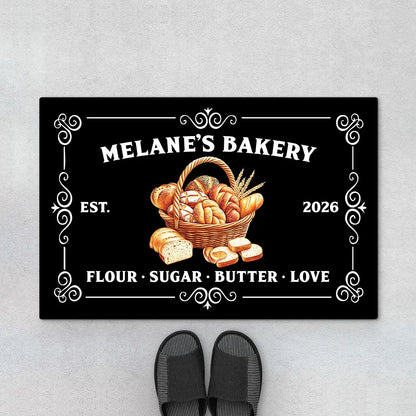Personalized Bakery Doormat - Custom Flour Sugar Butter Love Welcome Mat for Home Bakers and Kitchen Decor