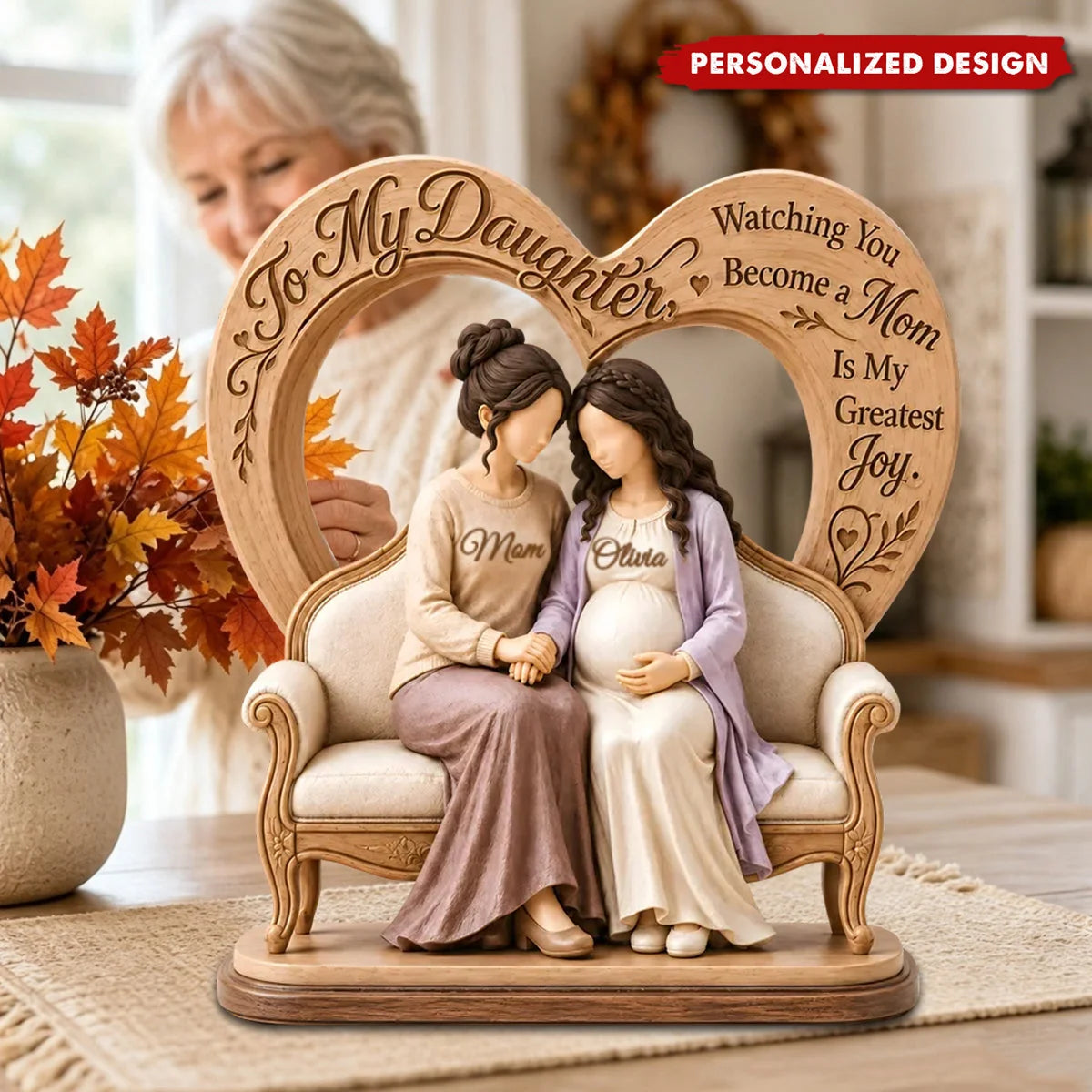 "Watching You Become A Mom" Personalized Daughter Wooden Block - Custom Baby Shower & Pregnancy Gift