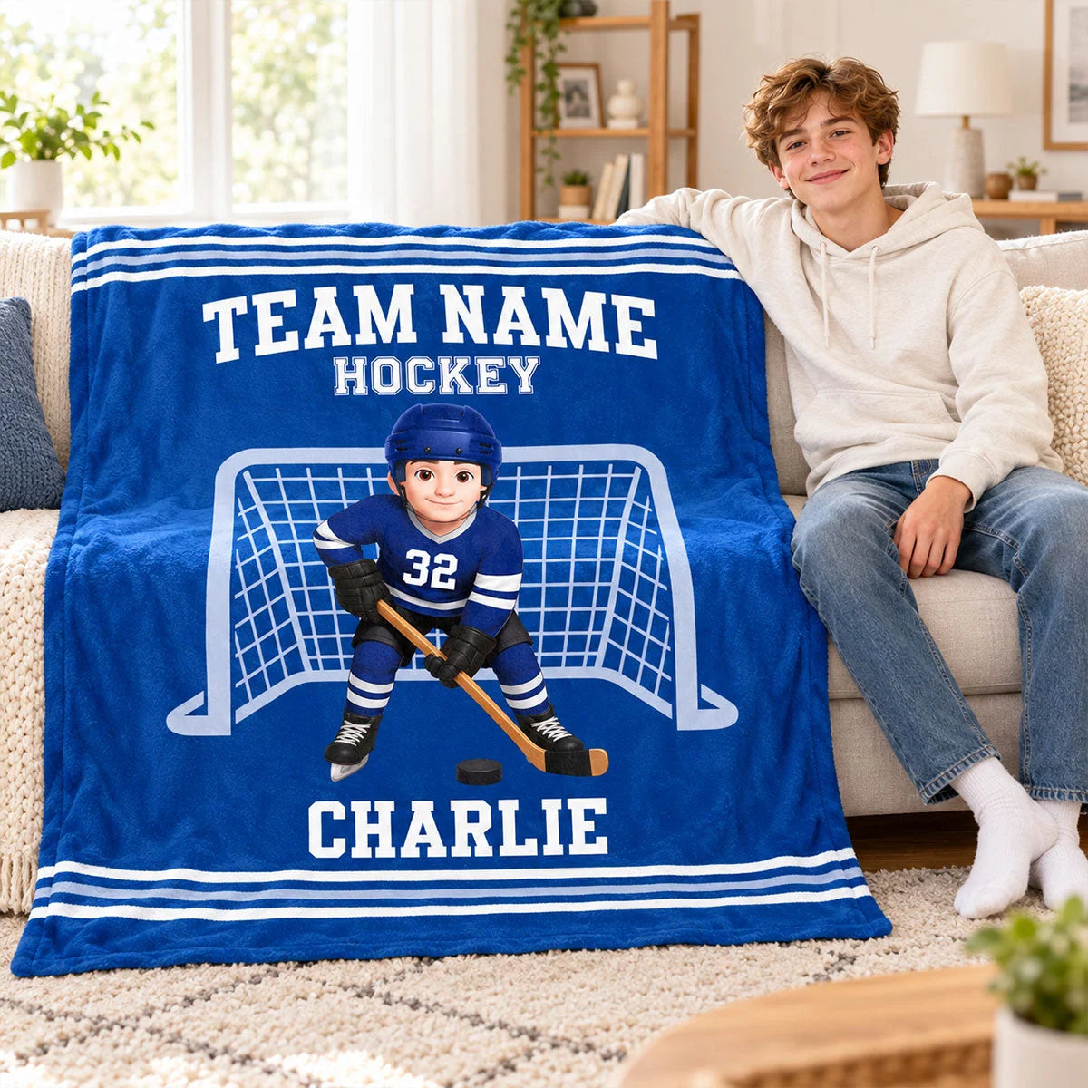 Personalized Hockey Blanket - Custom Player Name & Team Christmas Gift for Kids