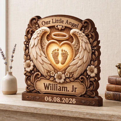 Our Little Angel Personalized Baby Memorial Wooden Block - Custom Name Gift for Parents