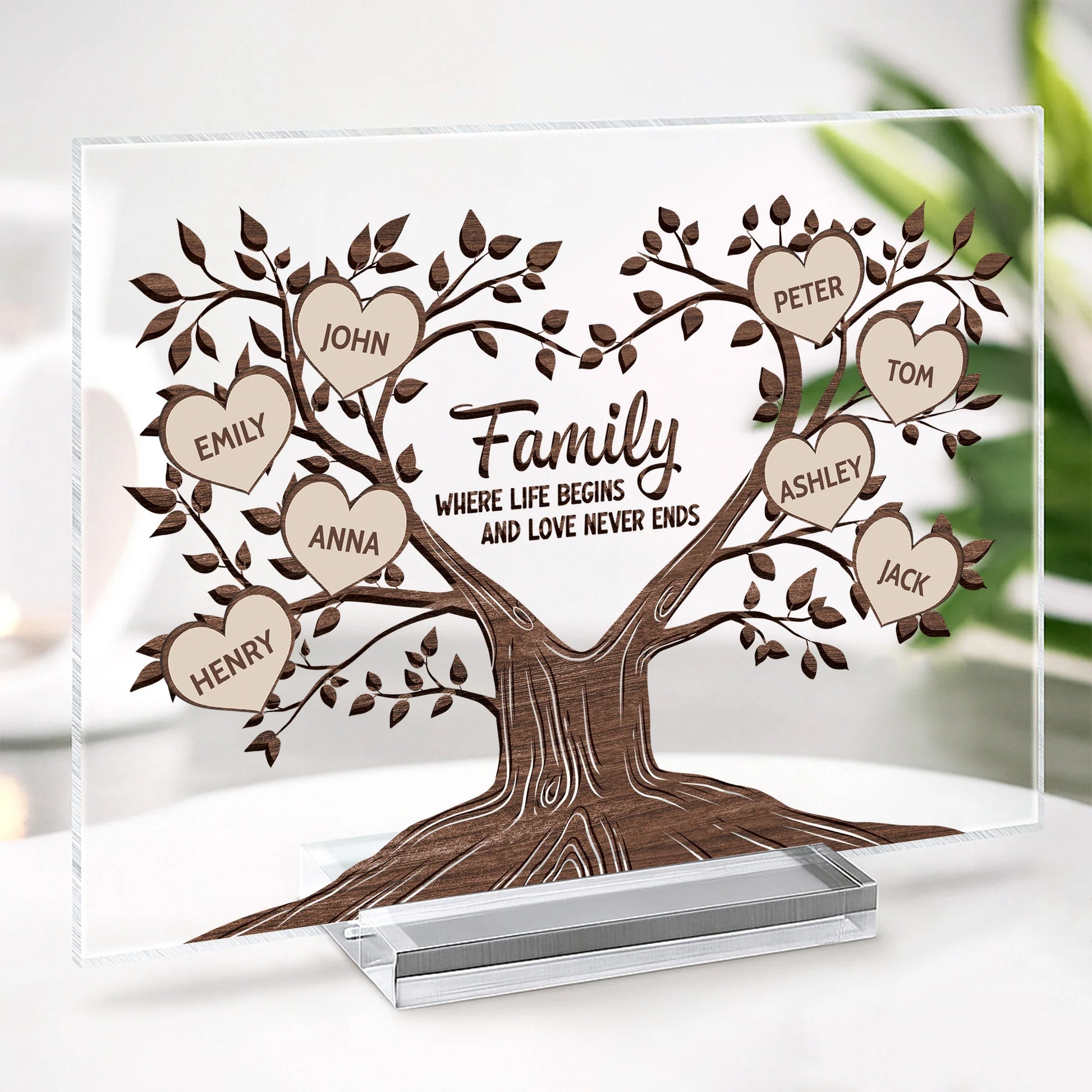 Custom Family Tree Acrylic Plaque personalization view for Mom