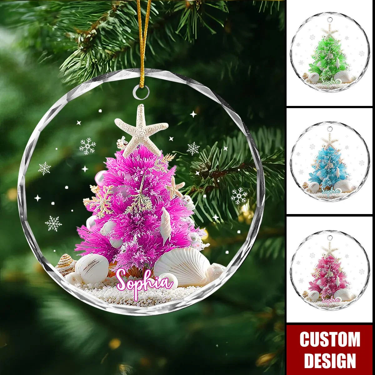 Personalized Coastal Christmas Tree Ornament - Custom Beach Holiday Keepsake Gift