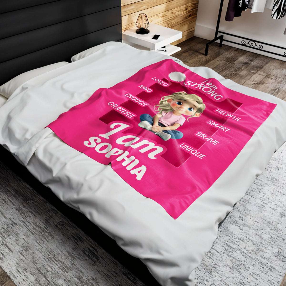 I Am Strong, Loved, Helpful, Unique Animated Girl Blanket