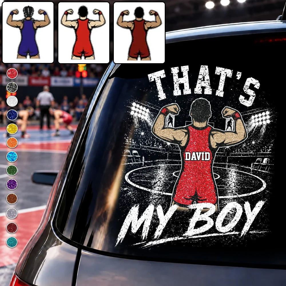 Personalized That's My Boy Wrestling Car Decal, Custom Wrestling Player Name & Number Sticker, Gift for Sports Moms and Dads T1807 T24