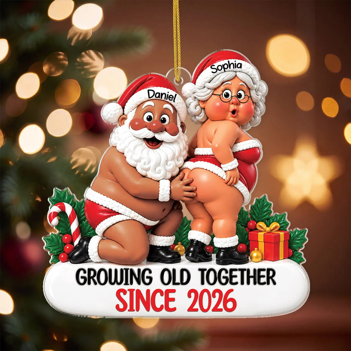 Growing Old Together Personalized Acrylic Ornament for Couples - Funny Christmas Gift for Husband Wife