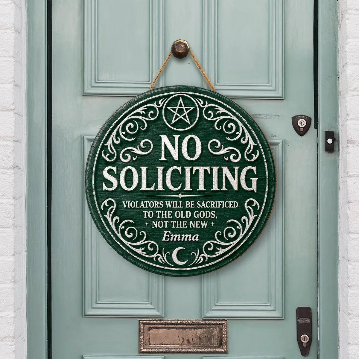 "No Soliciting Violators Sacrificed To Old Gods" Personalized Wood Sign - Custom Halloween Door Decor
