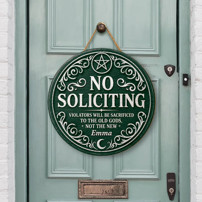 "No Soliciting Violators Sacrificed To Old Gods" Personalized Wood Sign - Custom Halloween Door Decor