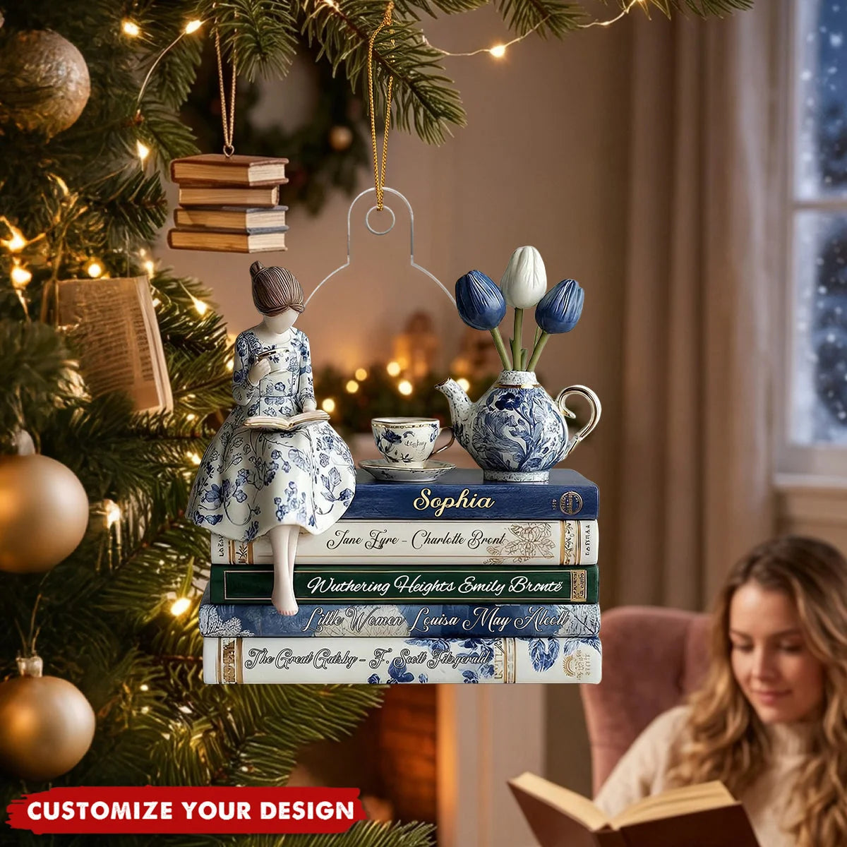 Custom Name Reading Girl Acrylic Ornament - Personalized Gift for Book Lovers & Readers