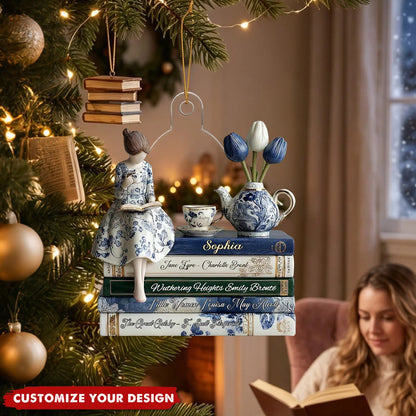 Custom Name Reading Girl Acrylic Ornament - Personalized Gift for Book Lovers & Readers