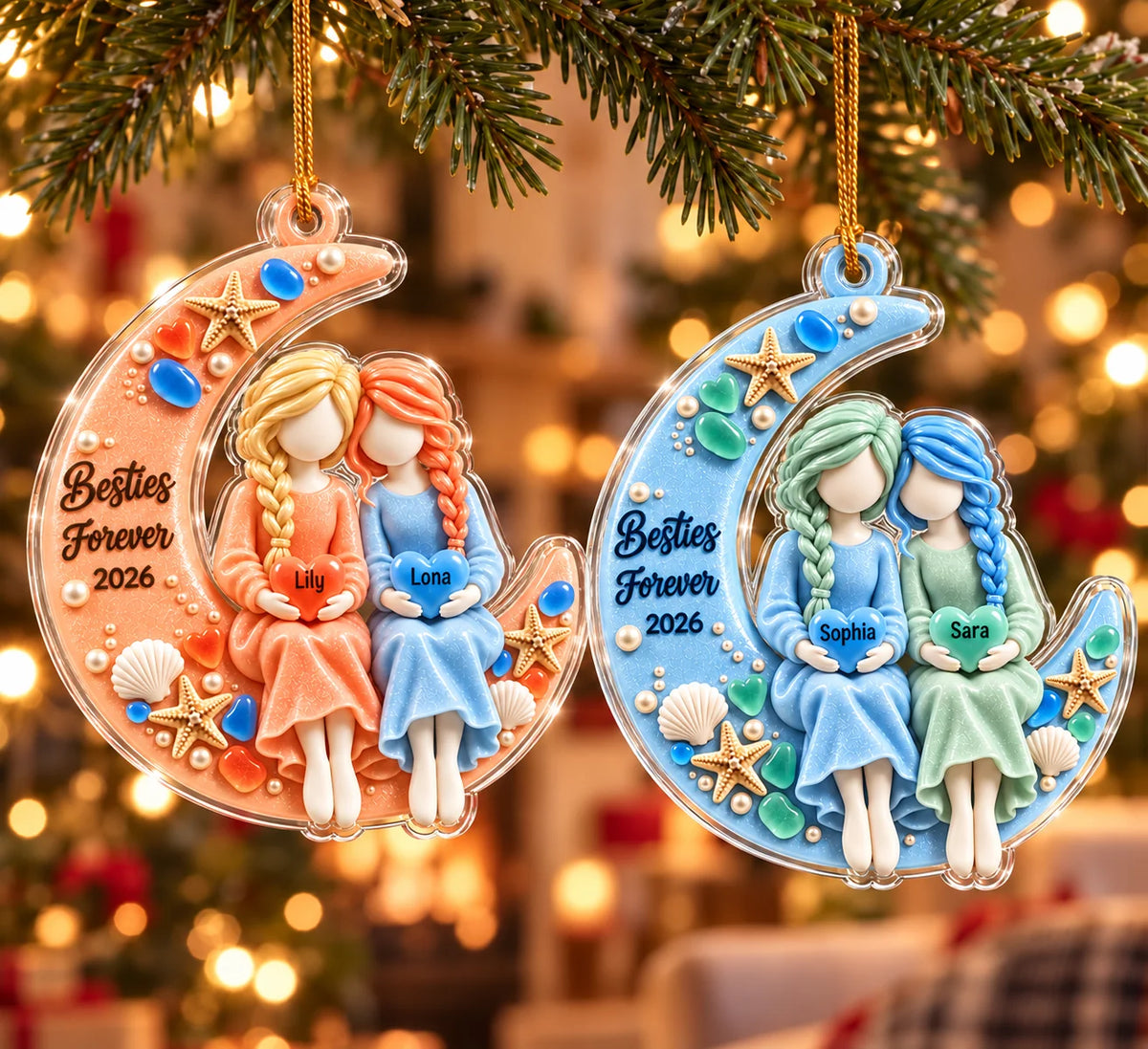 Besties Forever Personalized Best Friend Ornament - Custom Name Acrylic Keepsake for Christmas