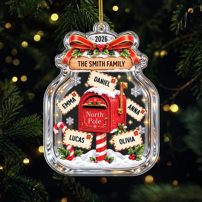 North Pole Mailbox Personalized Acrylic Ornament - Christmas Holiday Keepsake for Family
