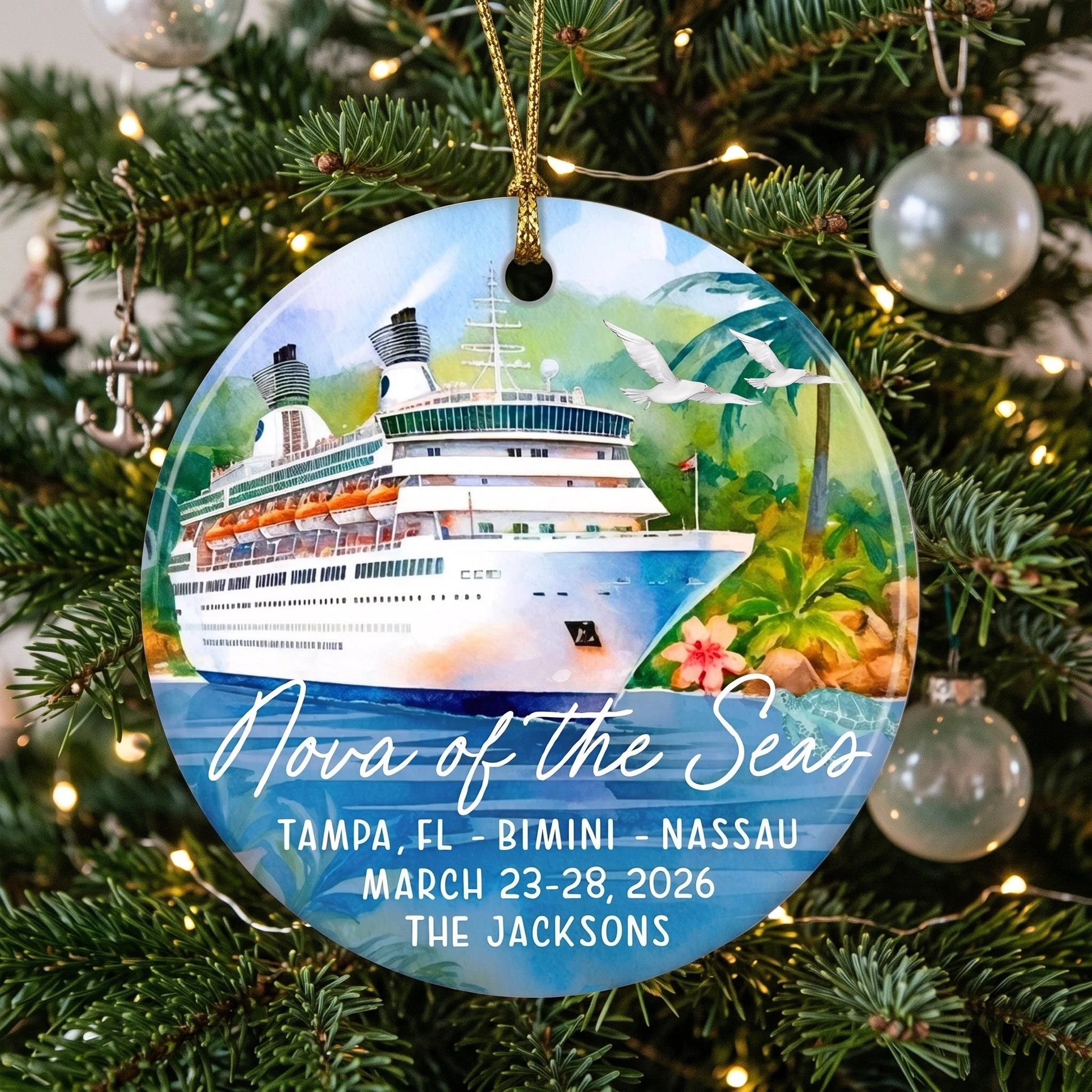 Personalized Cruise Ship Vacation Ceramic Ornament - Custom Family Cruise Trip Keepsake
