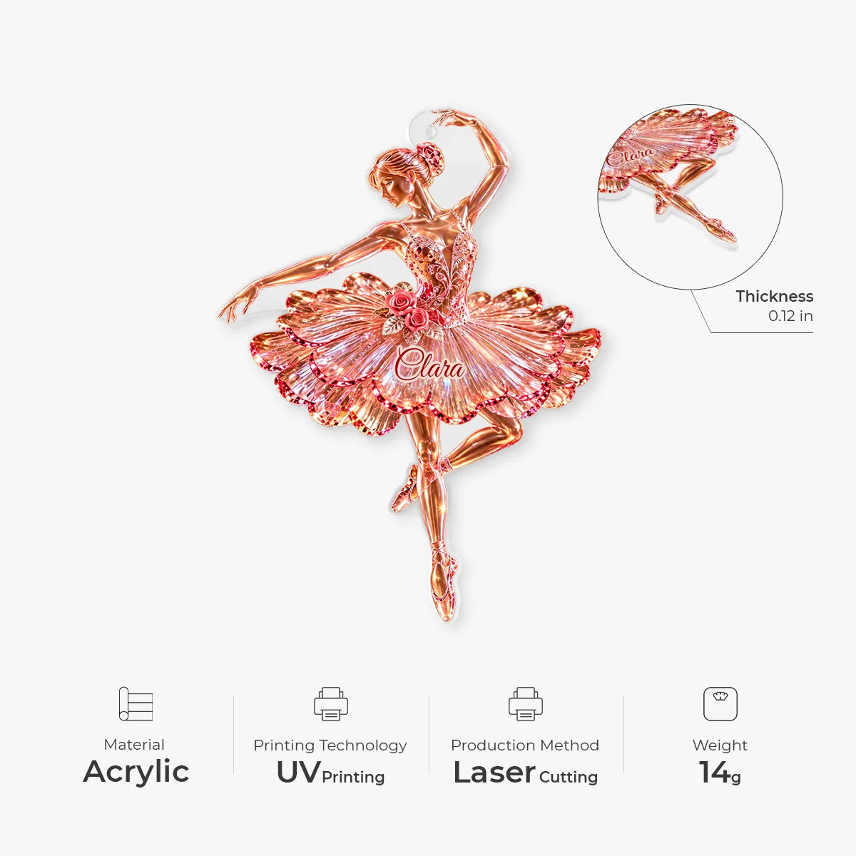 Personalized Ballerina Acrylic Ornament - Christmas and Birthday Gift for Her