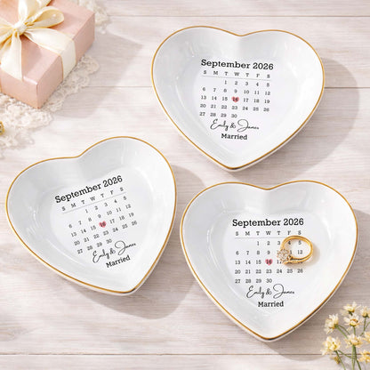Jewelry Dish material and size view - Personalized Wedding Calendar Heart Jewelry Dish