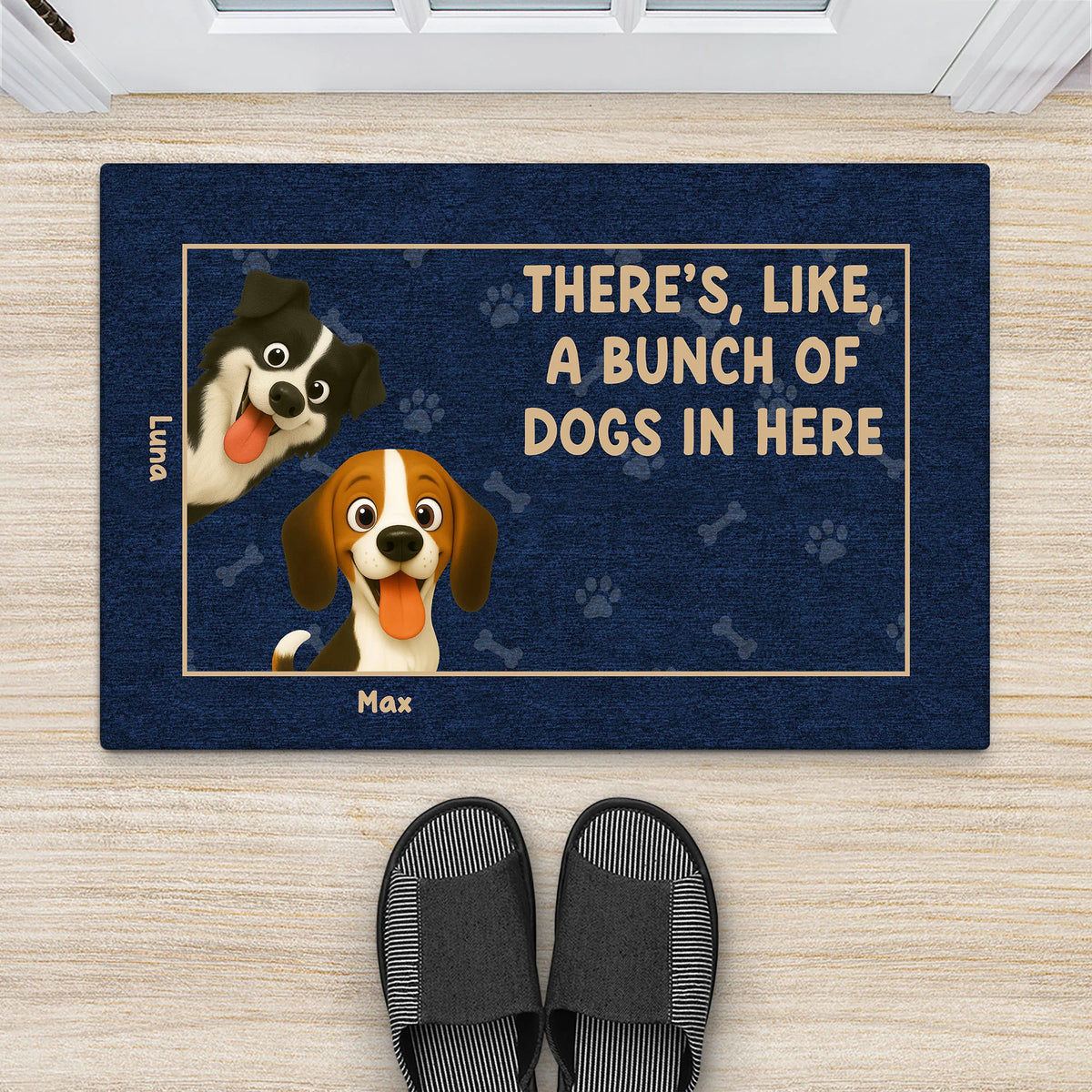 "There's Like A Bunch Of Dogs In Here" Personalized Doormat - Custom Housewarming Gift for Dog Lovers