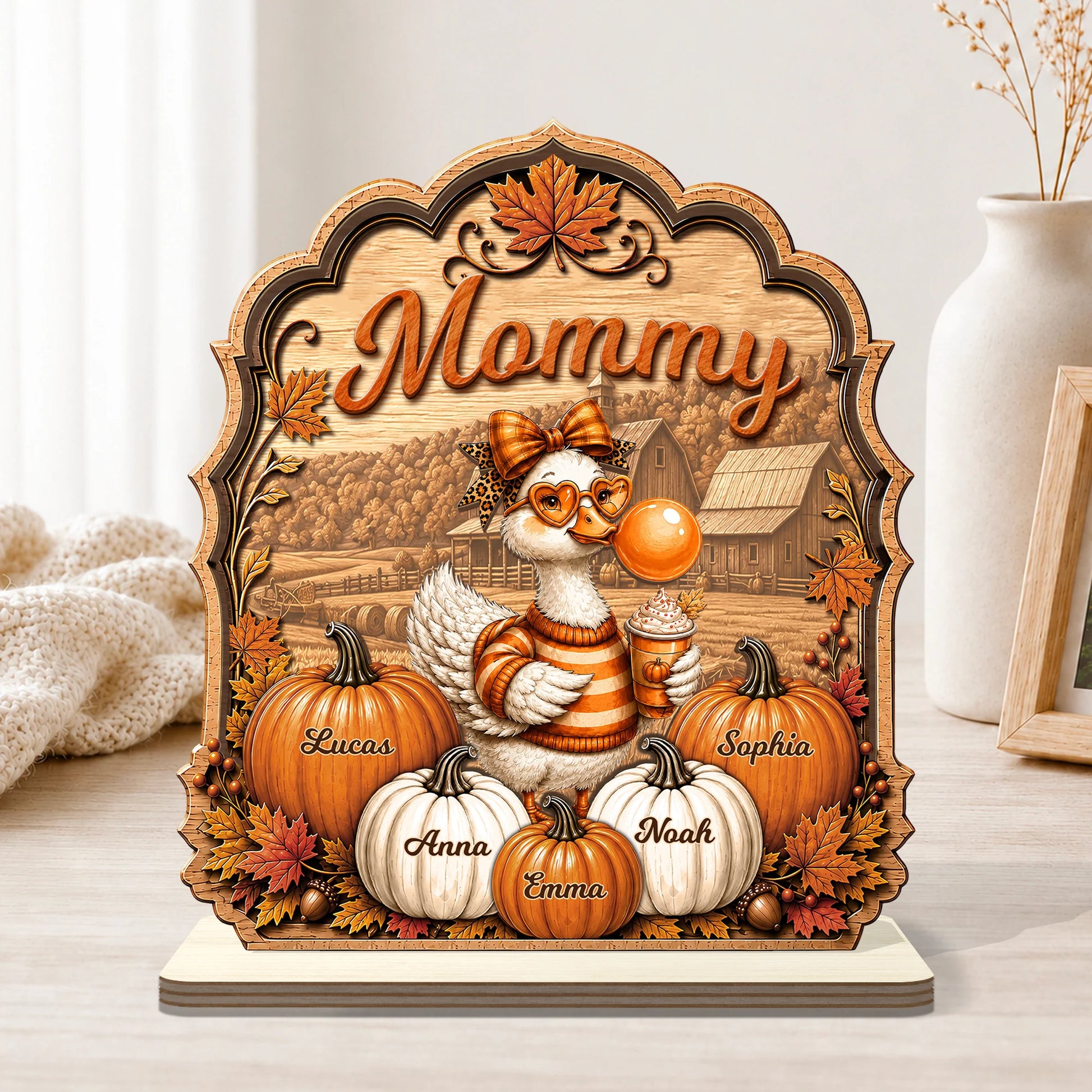 Fall Goose Grandma Wooden Plaque - Personalized Pumpkin Name Keepsake Gift
