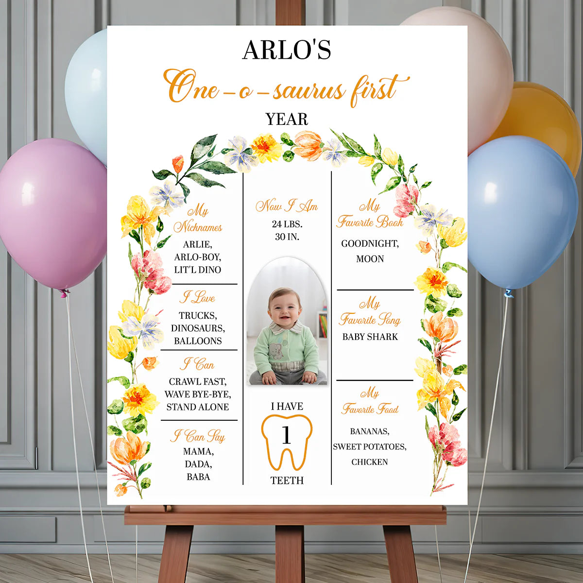 Personalized baby first birthday milestone poster with custom photo print - unique welcome sign for party decoration image 6