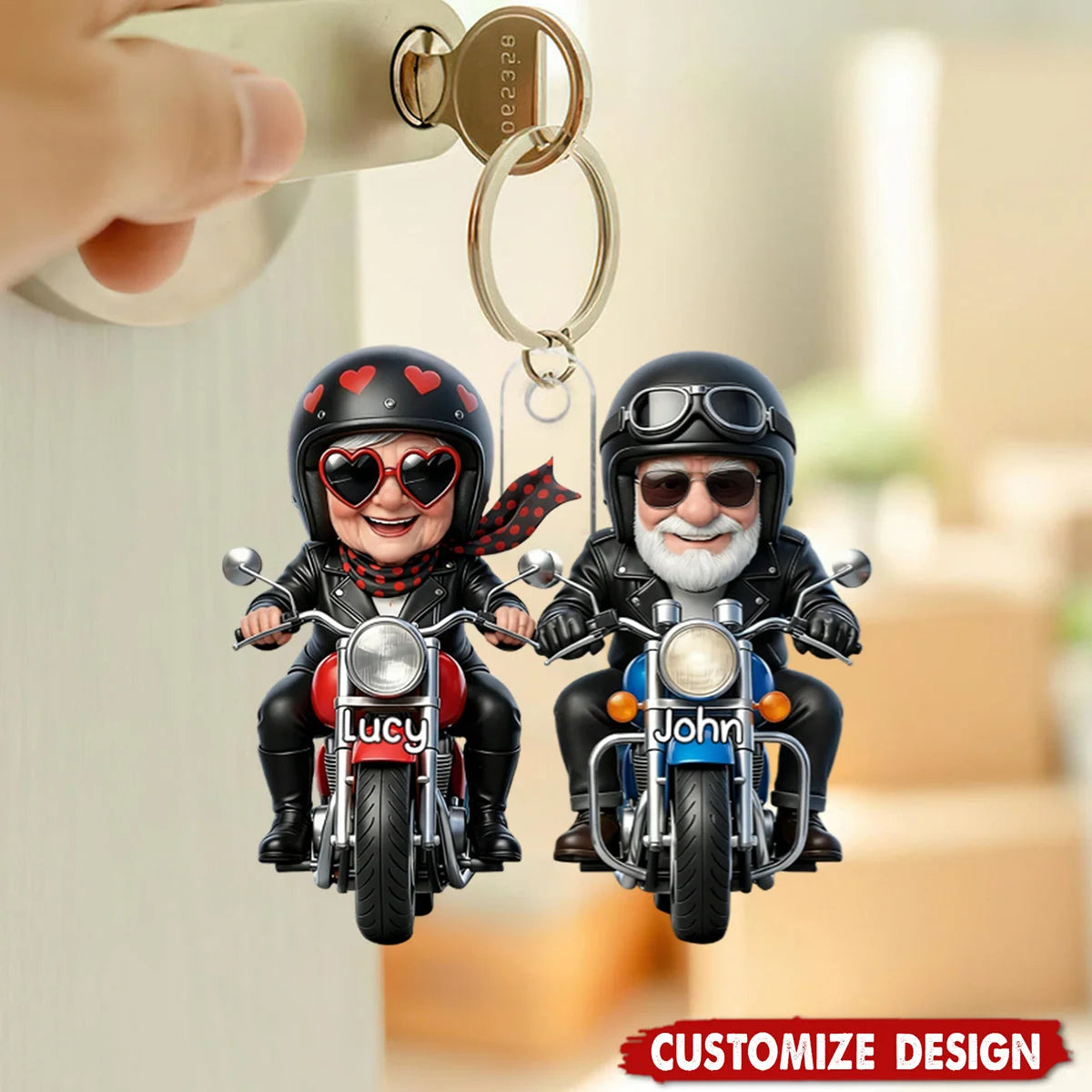 Hold Your Hand At 80 Personalized Keychain - Custom Acrylic Biker Couple Keepsake Gift for Motorcycle Lovers