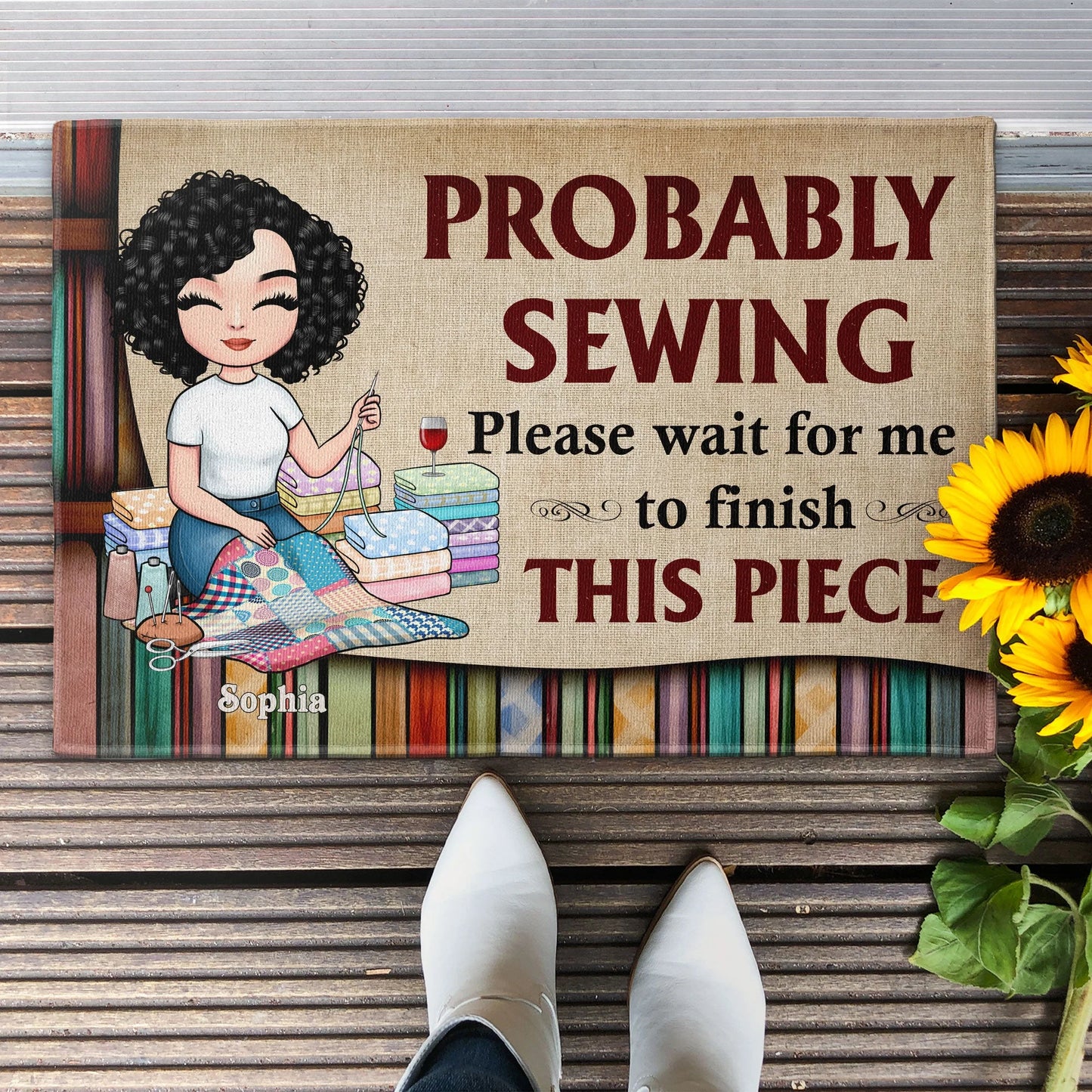 Personalized Sewing Doormat personalization view for Mom