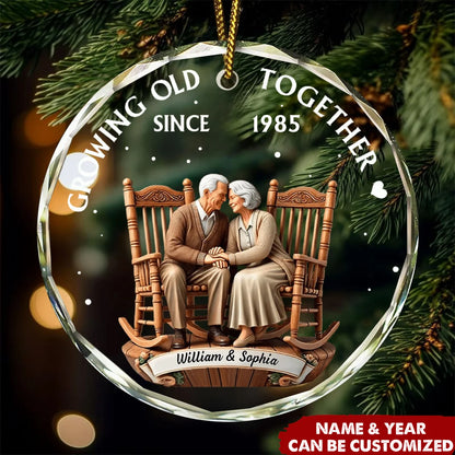 "Growing Old Together Since" Personalized Circle Glass Ornament - Custom Anniversary Gift for Couples