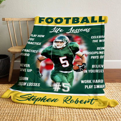 Football Life Lessons Personalized Blanket - Custom Name Gift for American Football Players