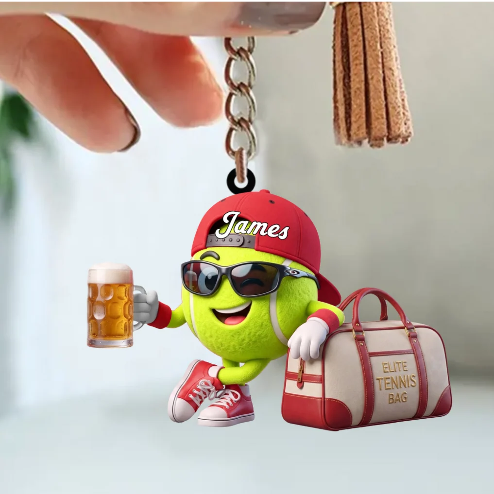 Personalized Tennis Player Mascot Keychain - Custom Tennis Gift for Men & Coaches