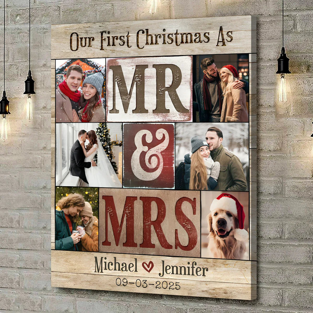 Our First Christmas As Mr & Mrs Personalized Canvas / Poster - Custom Photo Couple Gift