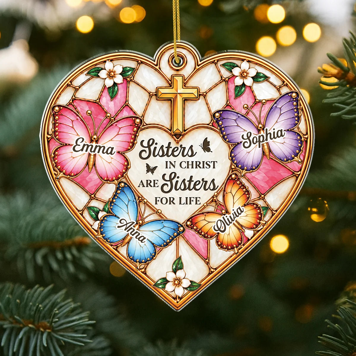 Sisters In Christ Are Sisters For Life Personalized Acrylic Ornament - Christmas Gift for Best Friends