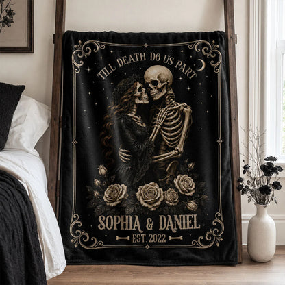 Till Death Do Us Part Skeleton Blanket - Personalized Gothic Couple Gift for Halloween & Anniversary