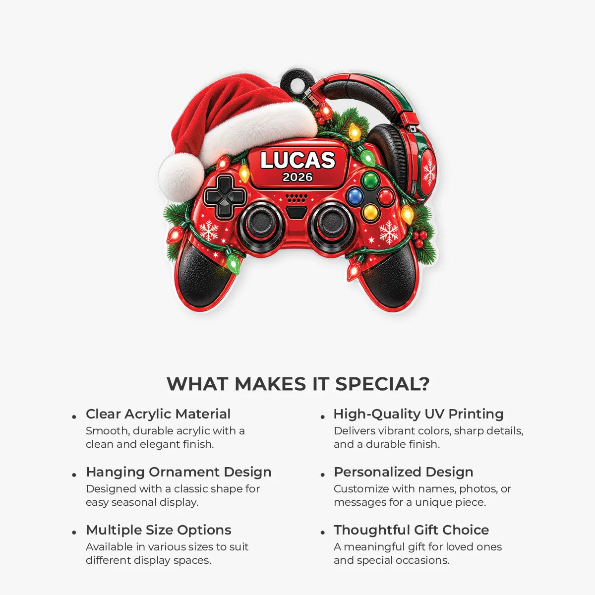 Personalized Game Controller Acrylic Ornament - Custom Gamer Christmas Tree Keepsake Gift