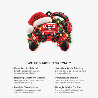 Personalized Game Controller Acrylic Ornament - Custom Gamer Christmas Tree Keepsake Gift
