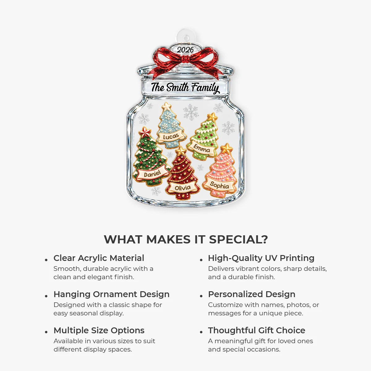 Christmas Tree Jar Personalized Acrylic Ornament - Keepsake Gift for Family