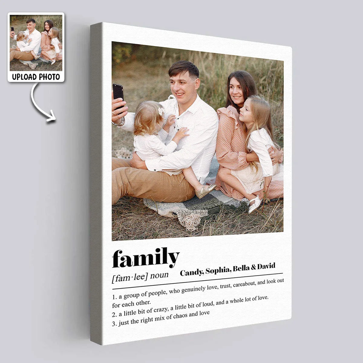 Family Definition Custom Photo Canvas / Poster - Personalized Wall Art Keepsake for Mom and Dad