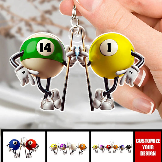 Custom Billiard Balls Acrylic Keychain - Personalized Pool Players Keepsake Gift for Friends