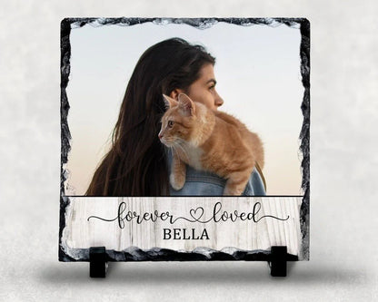 Plaque material and size view - Personalized Pet Memorial Photo Rock Slate