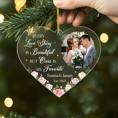 Every Love Story Is Beautiful - Personalized Wedding Photo Acrylic Ornament for Couples