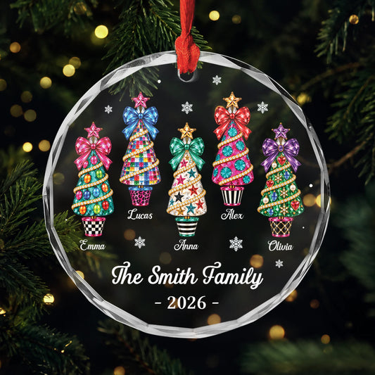 Personalized Family Tree Christmas Ornament - Custom Jeweled Glass Keepsake Gift for Family