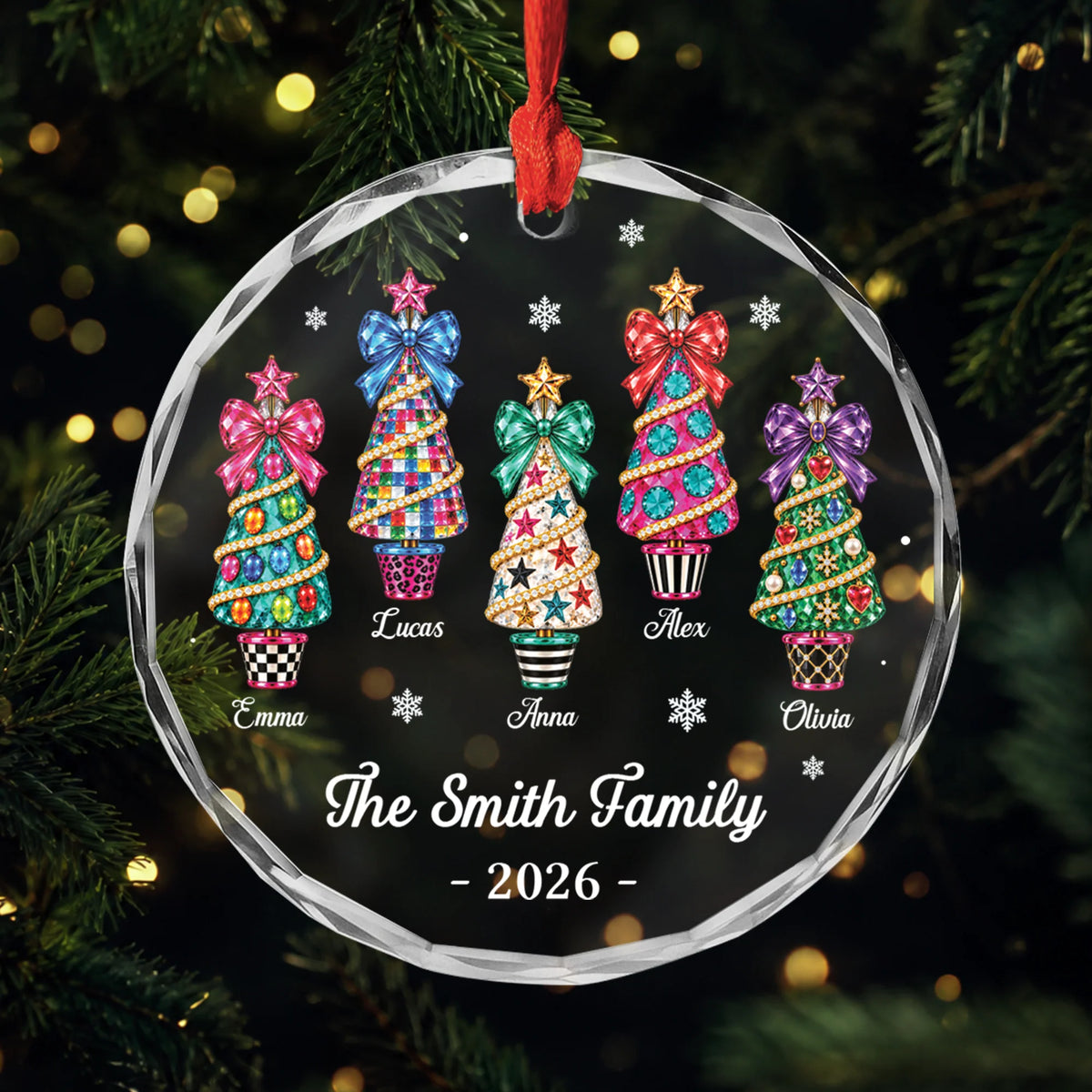 Personalized Family Tree Christmas Ornament - Custom Jeweled Glass Keepsake Gift for Family