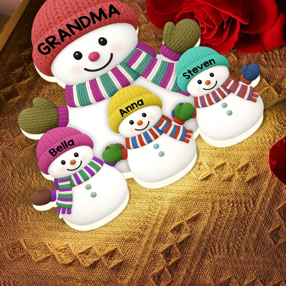 Grandma & Grandkids Snowman Custom Night Light Box - Personalized Holiday Keepsake Gift