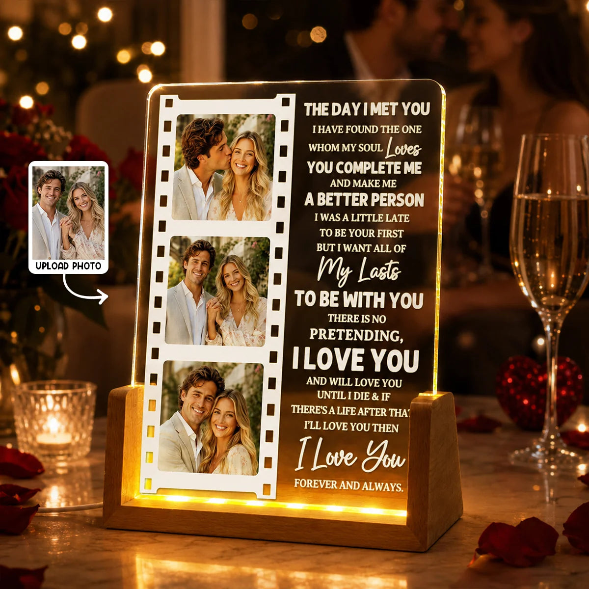 I Love You Forever Personalized LED Night Light - Custom Film Strip Photos for Couples