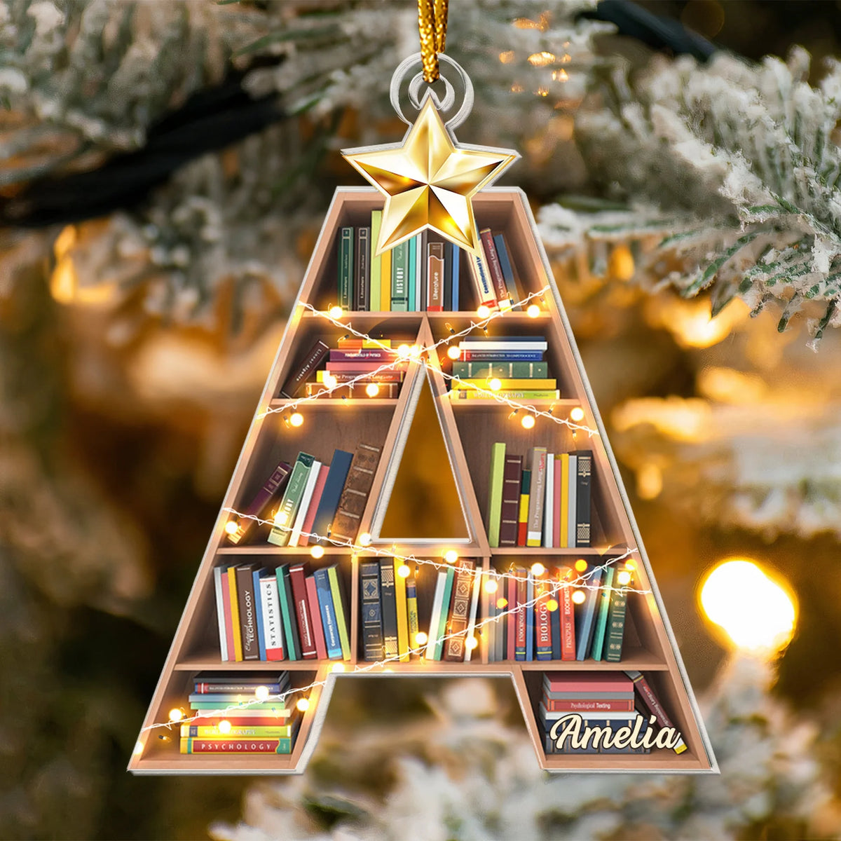 Personalized Book Lover Ornament - Custom Bookshelf Initial Acrylic Christmas Keepsake for Readers & Librarians