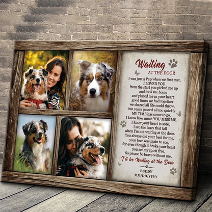 Waiting at the Door Personalized Dog Memorial Canvas / Poster - Custom Photo Collage Wall Art for Pet Loss