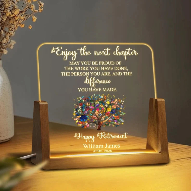 Enjoy The Next Chapter Personalized Night Light - Custom Retirement Gift for Coworker & Boss Keepsake