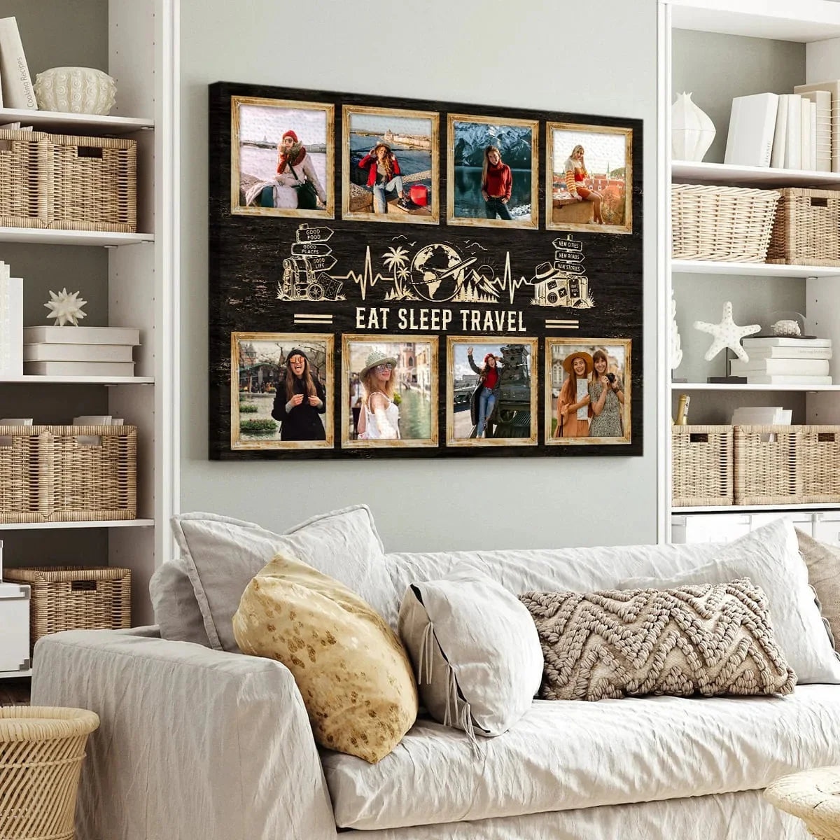 Eat Sleep Travel Personalized Travel Photo Collage Canvas / Poster - Wall Art Gift for Traveler